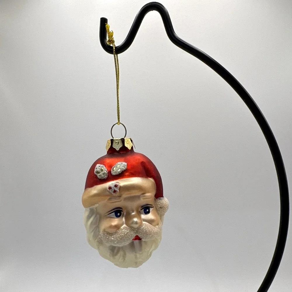Vintage Mercury Blown Glass Santa Claus Head Christmas Ornament Glitter Tree